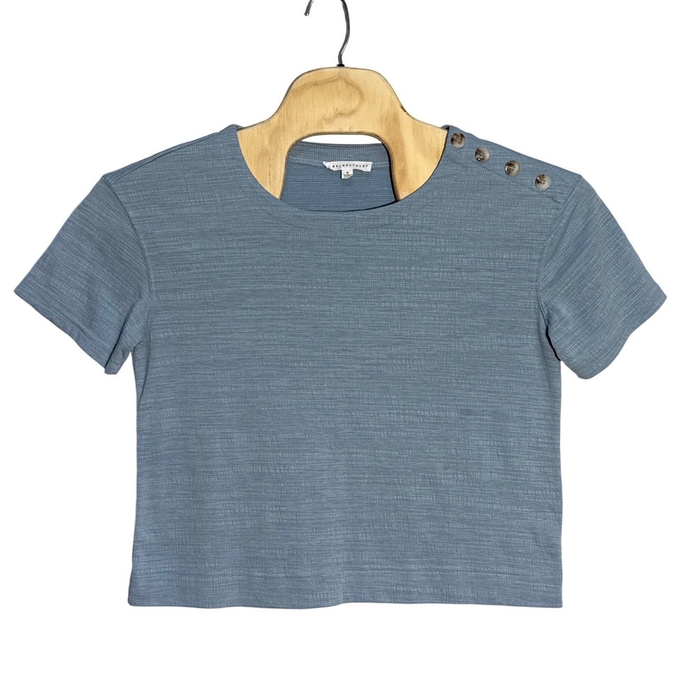 Jane + Delancey Blue Button Shoulder Top Womens Size M Beach Casual Minimalist